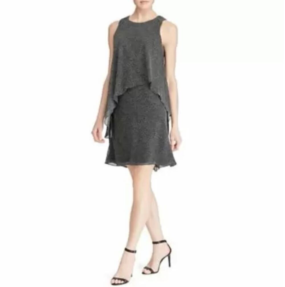 Ralph Lauren Black and White Dress Polka Dot Chiffon A-Line Mini Size 8P